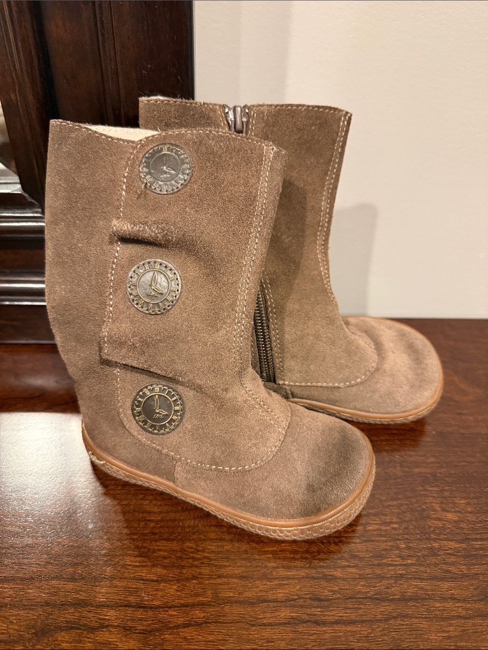 Livie & Luca Toddler Tan Suede Button-Accent Boots